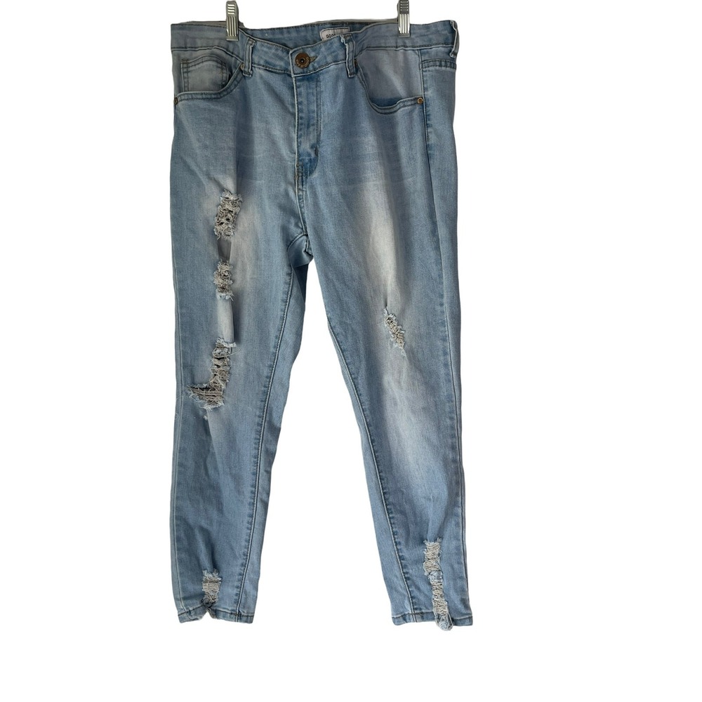 GOGO JEANS USA Womens 15 Light Wash Distressed Ripped Skinny Jeans Frayed Hem